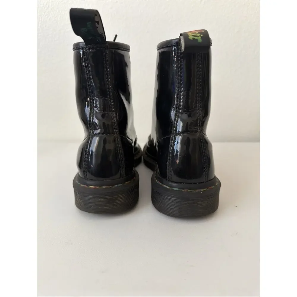 Dr Martens Patent Leather Rainbow US 7 boots 8-eye 1460 doc pride flag stitching
